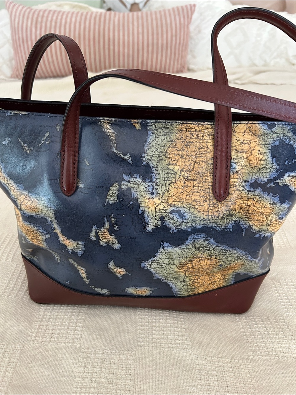 Patricia Nash Verzi Large Leather Tote, featuring vintage Greek map - Picture 5 of 7